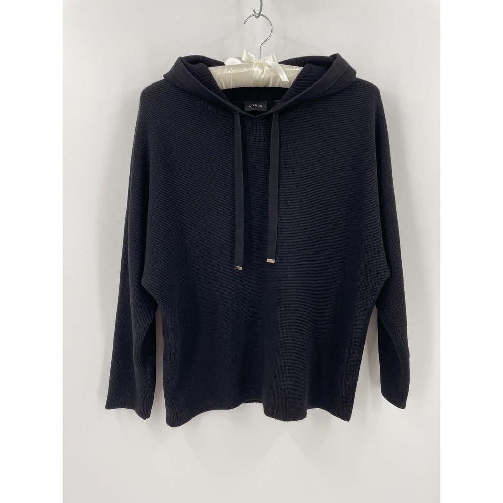 Cyrus Womens‎ Black Knit Dolman Sleeve Drawstring Hoodie Sweater XL